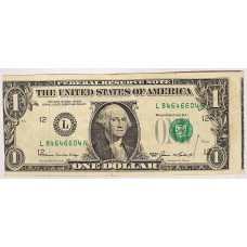 UNITED STATES OF AMERICA 1985 . ONE 1 DOLLAR BANKNOTE . ERROR . OFF CENTRE